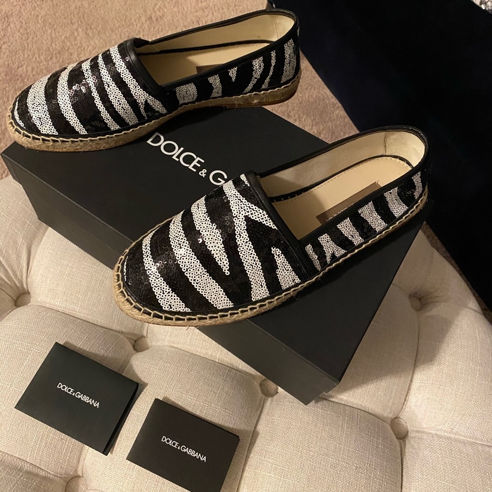 ✨SOLD!✨🎉HP!✨SALE!!!✨Dolce & Gabbana✨NEW!✨Leather Sequin Espadrille Loafer Shoes - Picture 8 of 10